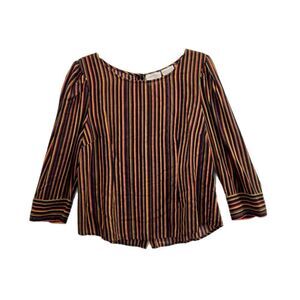 Anthropologie Meadow Rue Women Top Size 14 Striped Button Back Brown Boho